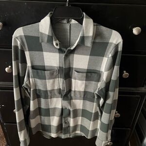 Plaid Button-Up Shirt in Green and White